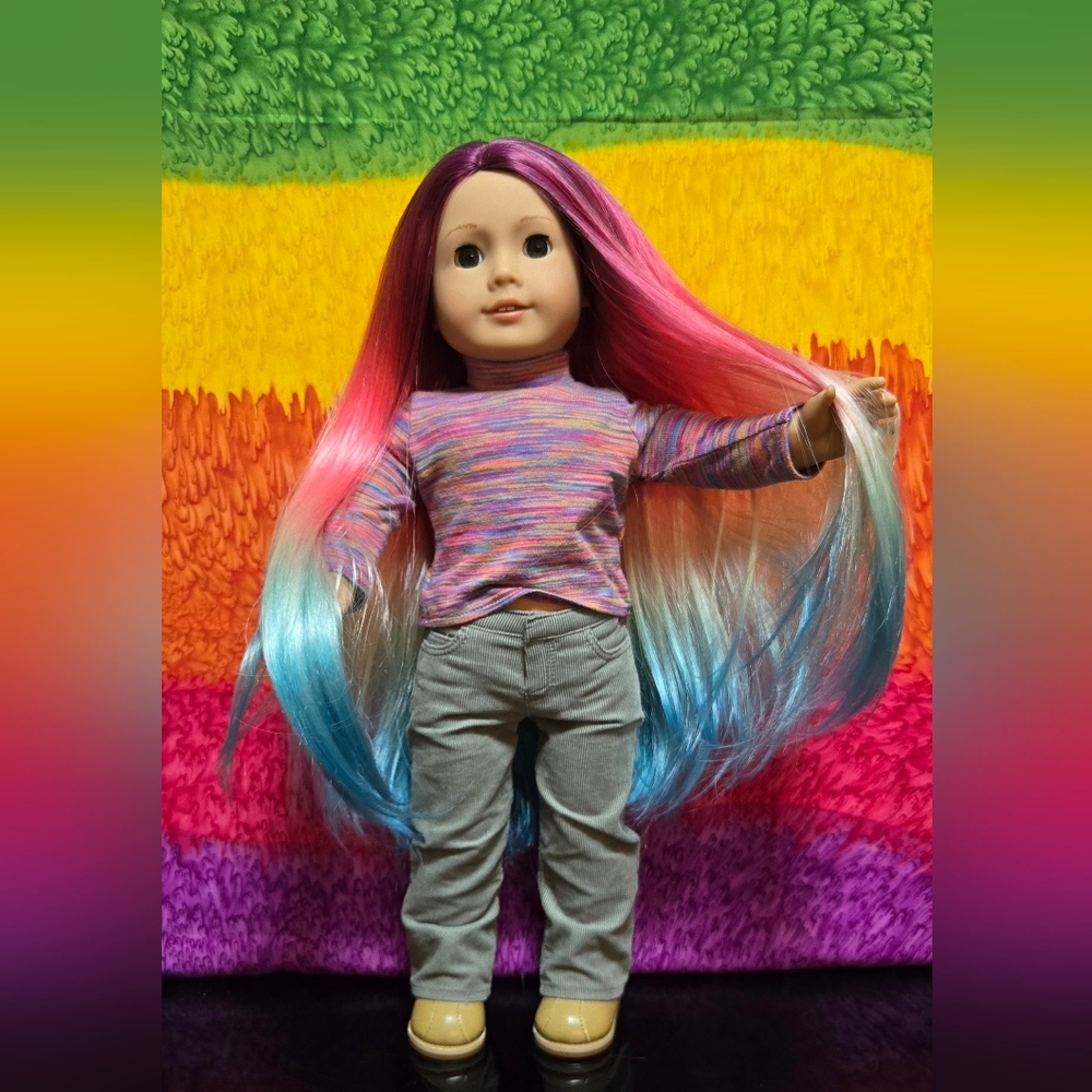 American Girl Rewigged rainbow long hair
